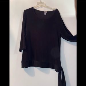 Chico's travelers black top with side bottom tie and 3/4 length sleeves SIZE 3